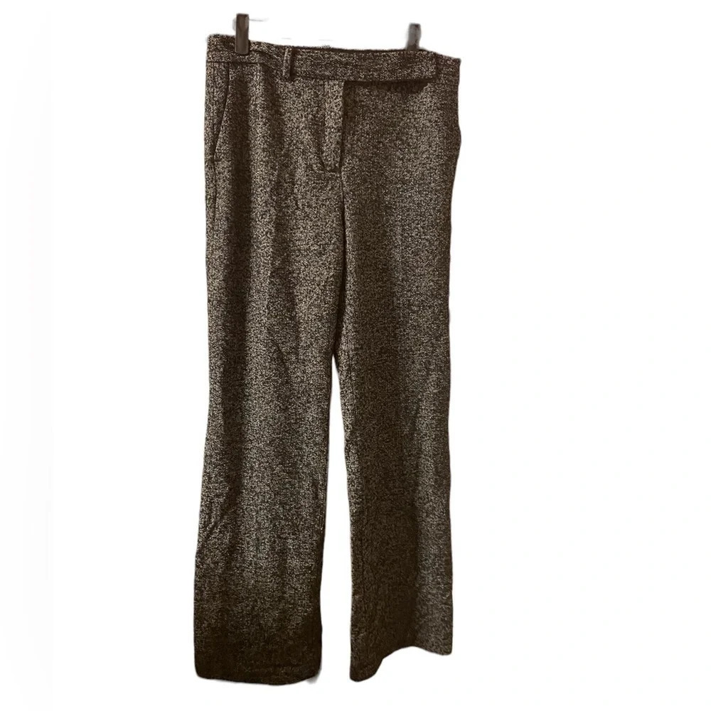 ZARA BLACK TEXTURED WOOL BLEND FLARE TROUSERS